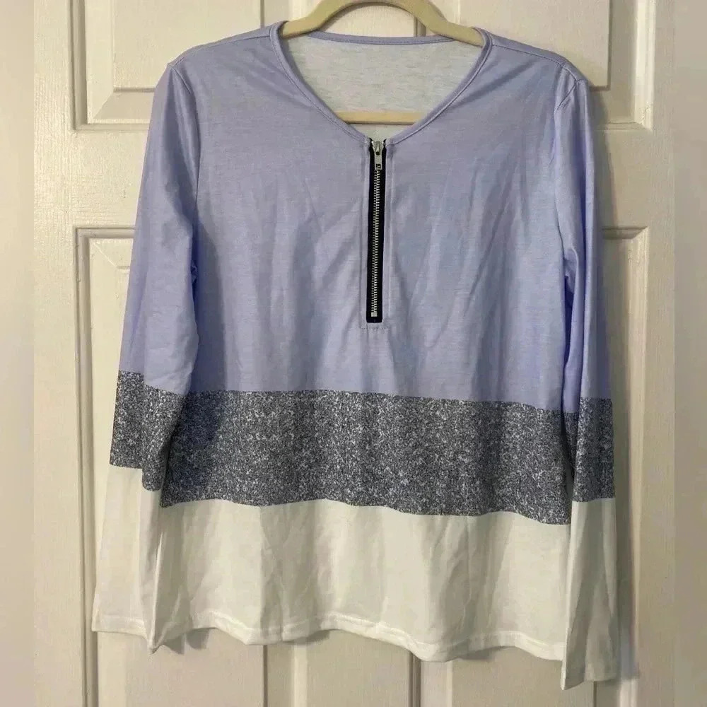 3 Color Tee w/ Zipper‎ Detail Size M  NWOT